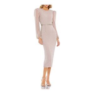 Mac Duggal Vintage Lilac Mocha Stripe Long Sleeve Midi Dress Sz 16 NWT $498